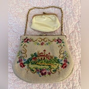 Vintage Floral Embroidered Clutch with change purse